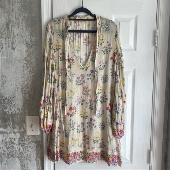 SPELL Cream Pink Yellow Blue Floral Posy Mini Dress - Gardenia - Picture 6 of 10